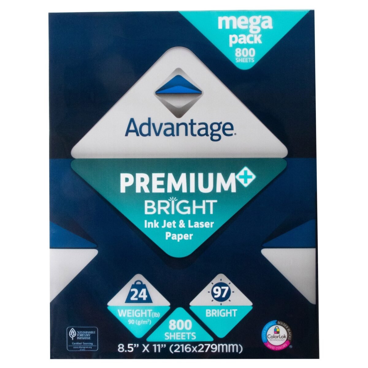 Advantage Premium Bright Ink Jet and Laser Paper, 8.5"x11" Letter, White, 24lb, 97 Bright, 1 Ream of 800 Sheets - Image 1