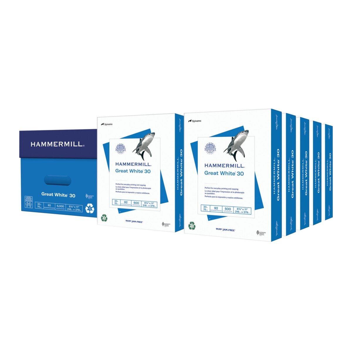 Hammermill Great White, 30% Recycled Printer Paper, Letter, 20lb, 92-Bright, 10 Reams of 500 sheets - Image 1