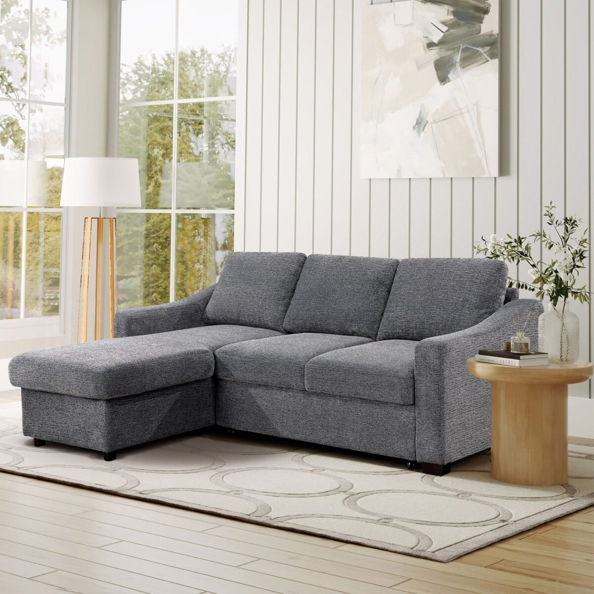 Coddle Aria Fabric Sleeper Sofa with Reversible Chaise and Storage, Gray - Image 1